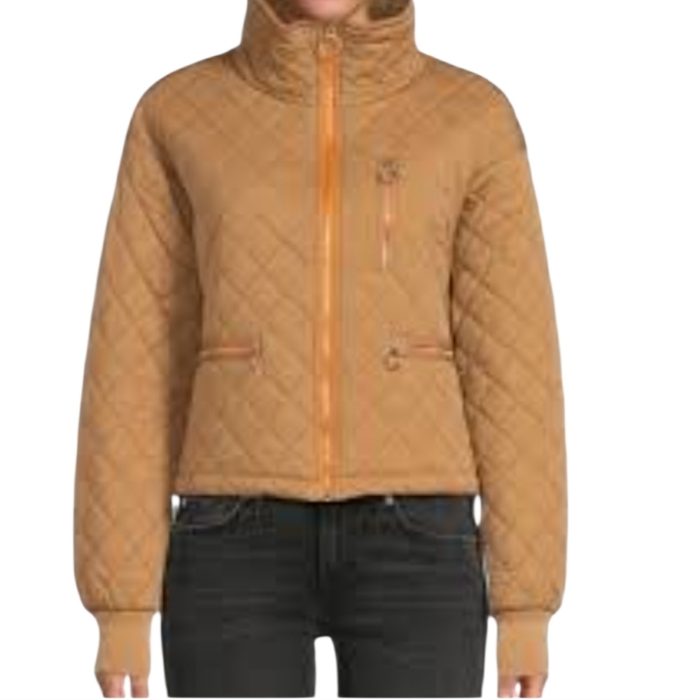 Avec Les Filles Tan & Orange Cropped Quilted Jacket Women's Medium
